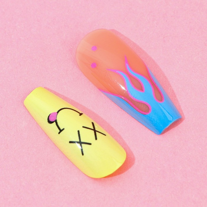 Накладные ногти «Тренд», 24 шт, клеевые пластины, форма миндаль, цвет матовый бежевый/жёлтый - фото 1897702949