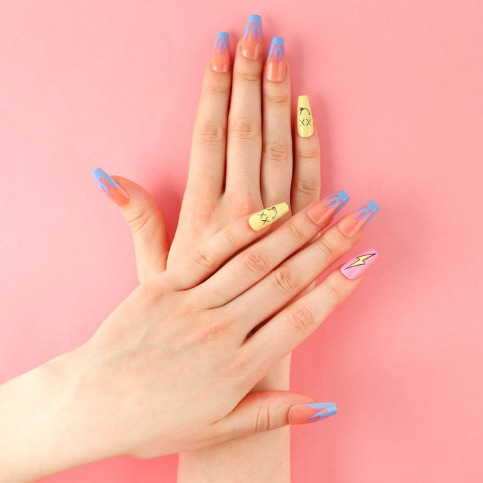 Накладные ногти «Тренд», 24 шт, клеевые пластины, форма миндаль, цвет матовый бежевый/жёлтый - фото 1897702953
