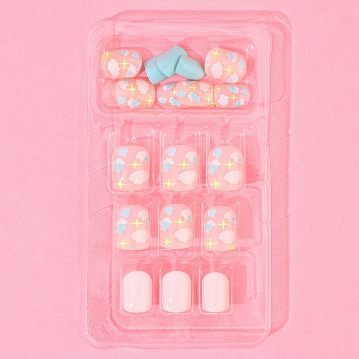 Накладные ногти «Розовые облака», 24 шт, клеевые пластины, форма квадрат, цвет глянцевый розовый/бежевый/голубой - фото 1897702958