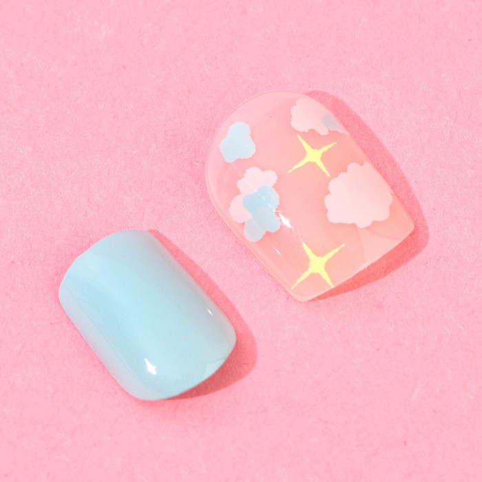 Накладные ногти «Розовые облака», 24 шт, клеевые пластины, форма квадрат, цвет глянцевый розовый/бежевый/голубой - фото 1897702959
