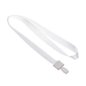 Лента для бейджа, ширина-15 мм, длина-80 см, с пластиковым держателем, белая (комплект 100 шт)