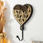 Настенный крючок декоративный «Сердце с листьями», ключница, дерево, чёрный, зеркальный 4.3×12.4×19 см - Фото 2