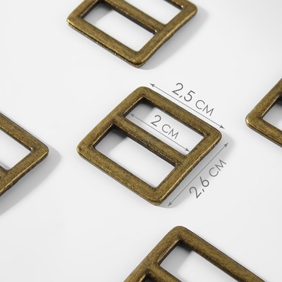 Пряжка регулирующая, двухщелевая, вн. ширина=20 мм, s=2.5 мм, 5 шт., цвет бронзовый