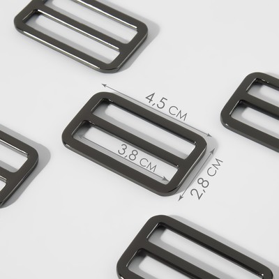 Пряжка регулирующая, двухщелевая, вн. ширина=38 мм, s=3.5 мм, 5 шт., цвет чёрный никель