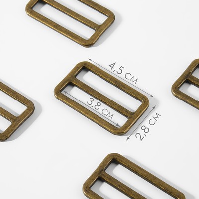 Пряжка регулирующая, двухщелевая, вн. ширина=38 мм, s=3.5 мм, 5 шт., цвет бронзовый