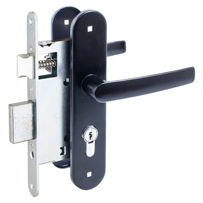 Замок врезной Птимаш ЗВ4-3.08, с ручками, черный