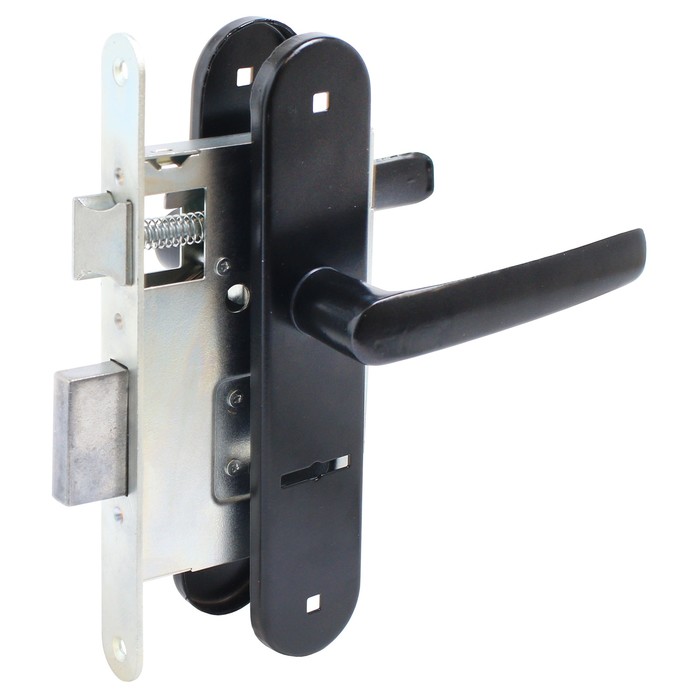 Замок врезной Птимаш ЗВ9-4.08, с ручками, черный - Фото 1