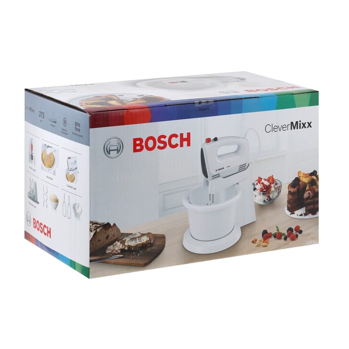 Миксер Bosch MFQ2600G, стационарный 375 Вт, 3 л, 4 скорости, белый - фото 51497505