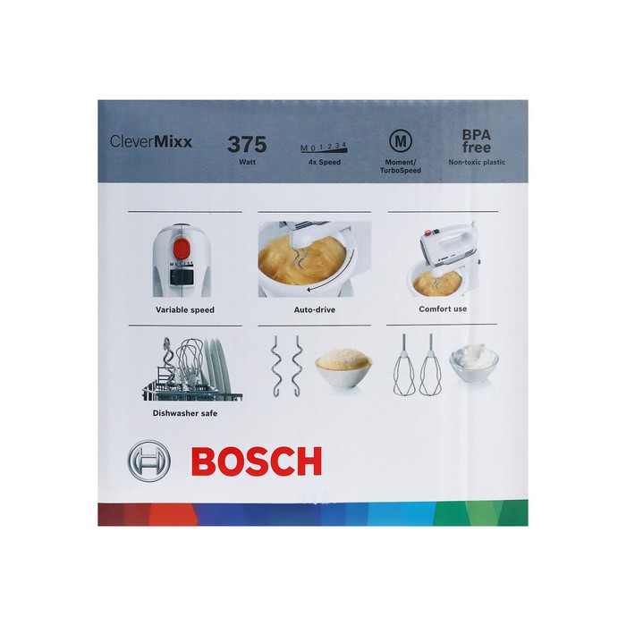 Миксер Bosch MFQ2600G, стационарный 375 Вт, 3 л, 4 скорости, белый - фото 51497506