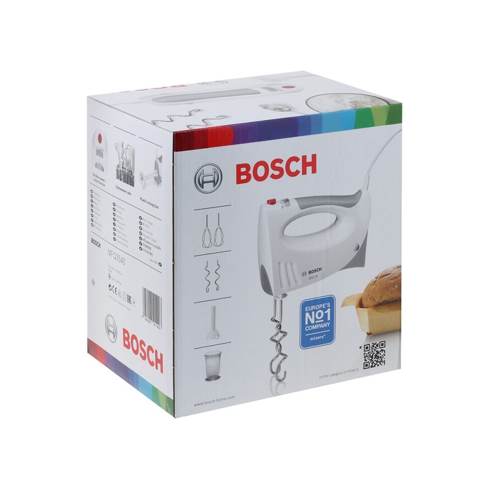 Миксер Bosch MFQ3540, ручной, 450 Вт, 0.7 л, 5 скоростей, бело-серый 9874982 - фото 51497514