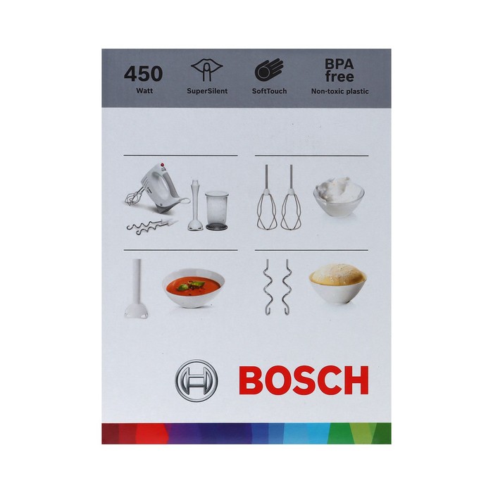 Миксер Bosch MFQ3540, ручной, 450 Вт, 0.7 л, 5 скоростей, бело-серый 9874982 - фото 51497515