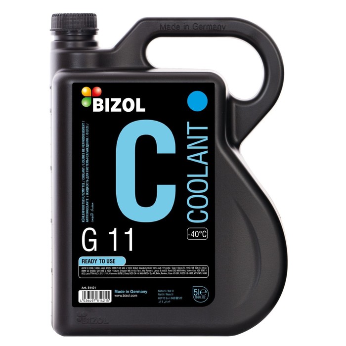 Антифриз BIZOL Coolant G11, -40, 5 л - Фото 1