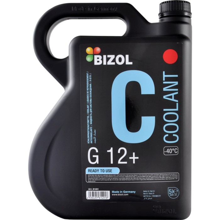 Антифриз BIZOL Coolant G12+, -40, 5 л - Фото 1
