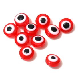 Бусина "Глаз" плоский, d=8мм (набор 10шт), цвет красный