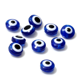 Бусина "Глаз" плоский, d=8мм (набор 10шт), цвет синий