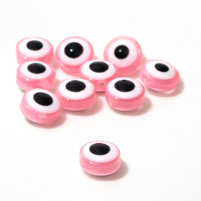 Бусина «Глаз» плоский, 1×1×0,6 см, (набор 10 шт.), цвет розовый - Фото 1