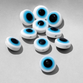 Бусина "Глаз" плоский, 1*1*0,6см, (набор 10шт), цвет бело-голубой
