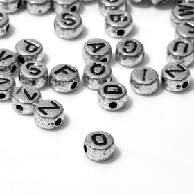 Бусина из акрила «Буквы английские» МИКС, 7×4 мм, набор 10 г, цвет серебристый
