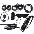 Эротический БДСМ набор Оки-Чпоки, с черным кружевом, чёрный, экокожа, 9 предметов - Фото 2