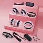 Эротический БДСМ набор с белым кружевом, чёрный, экокожа, 9 предметов - Фото 2