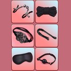 Эротический БДСМ набор с белым кружевом, чёрный, экокожа, 9 предметов - Фото 3