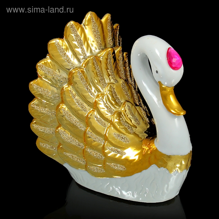 Сувенир керамика "Лебедь с позолоченными крыльями" 14,5х13х11,5 см - Фото 1