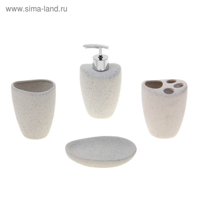 Набор для ванной «Мрамор капля», 4 предмета (дозатор, мыльница, 2 стакана), цвет белый - Фото 1