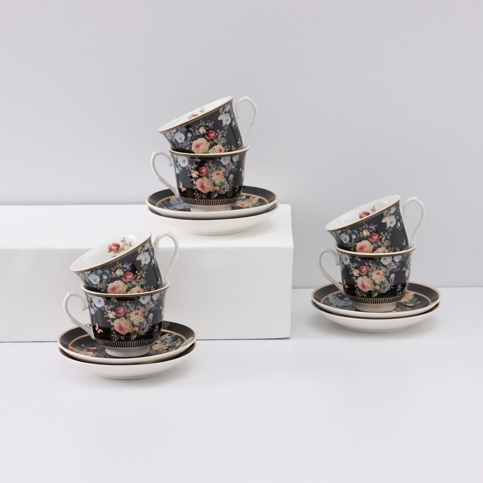 Чайный сервиз керамический «Кобальт», 12 предметов: 6 чашек 200 мл, 6 блюдец d=13,5 см - Фото 1