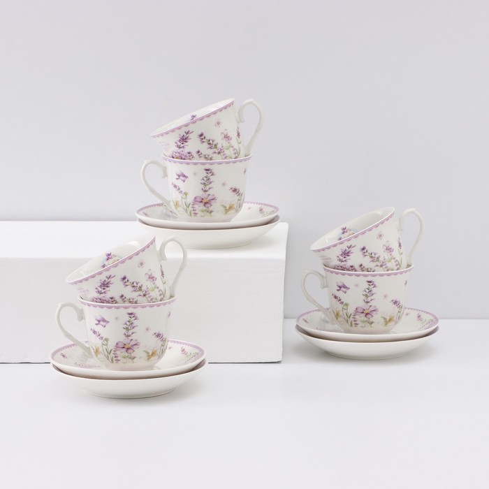 Чайный сервиз керамический «Прованс», 12 предметов: 6 чашек 200 мл, 6 блюдец d=13,5 см - Фото 1