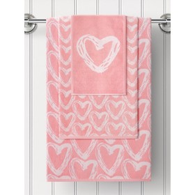 Полотенце махровое Hearts pink, размер 50х90 см, сердечки, розовый