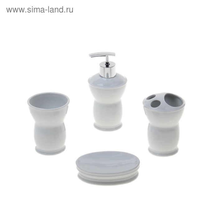 Набор для ванной «Спокойствие», 4 предмета (дозатор, мыльница, 2 стакана), цвет белый - Фото 1