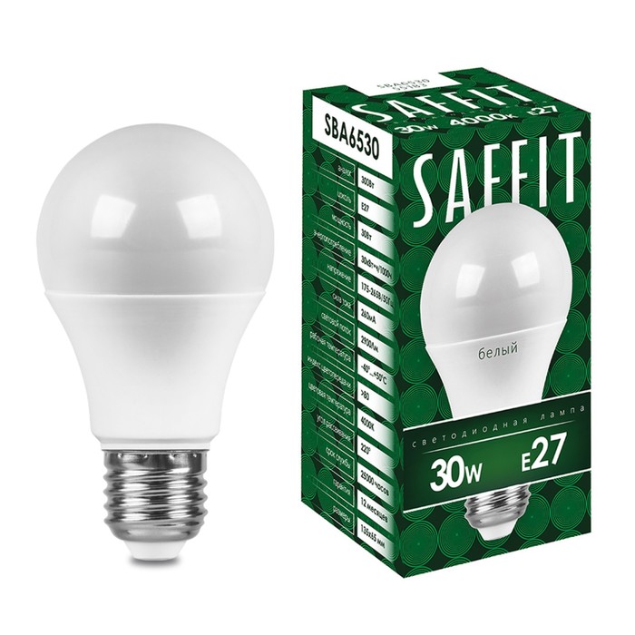 Лампа светодиодная SAFFIT, 30W 230V E27 6400K A65, SBA6530 - Фото 1