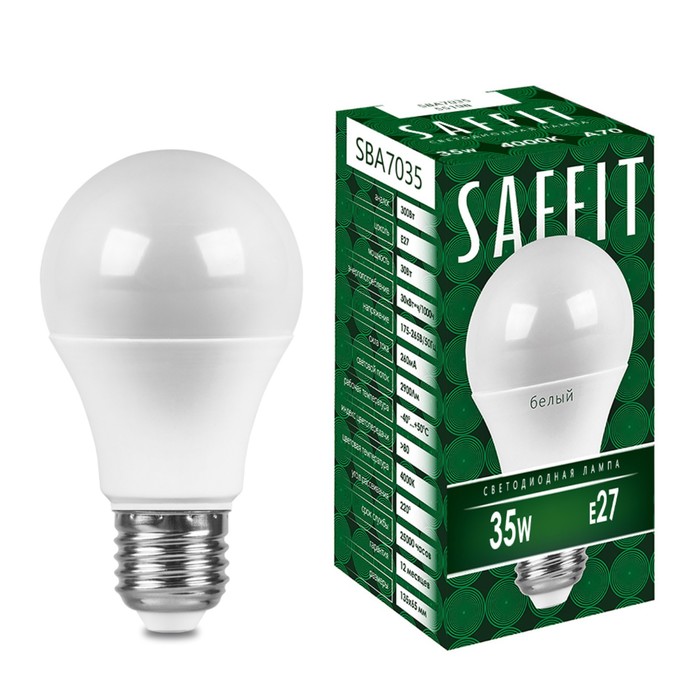 Лампа светодиодная SAFFIT, 35W 230V E27 4000K A70, SBA7035