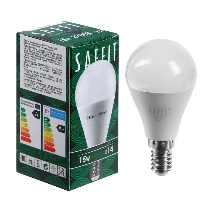 Лампа светодиодная SAFFIT, 15W 230V E14 2700K G45, SBG4515 - фото 1907961538