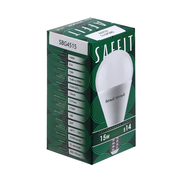 Лампа светодиодная SAFFIT, 15W 230V E14 2700K G45, SBG4515 - фото 1907961540