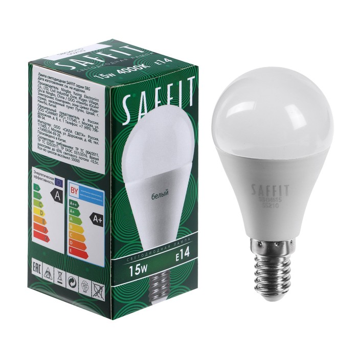 Лампа светодиодная SAFFIT, 15W 230V E14 4000K G45, SBG4515 - Фото 1