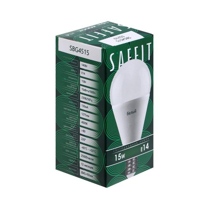 Лампа светодиодная SAFFIT, 15W 230V E14 4000K G45, SBG4515 - фото 1907961546