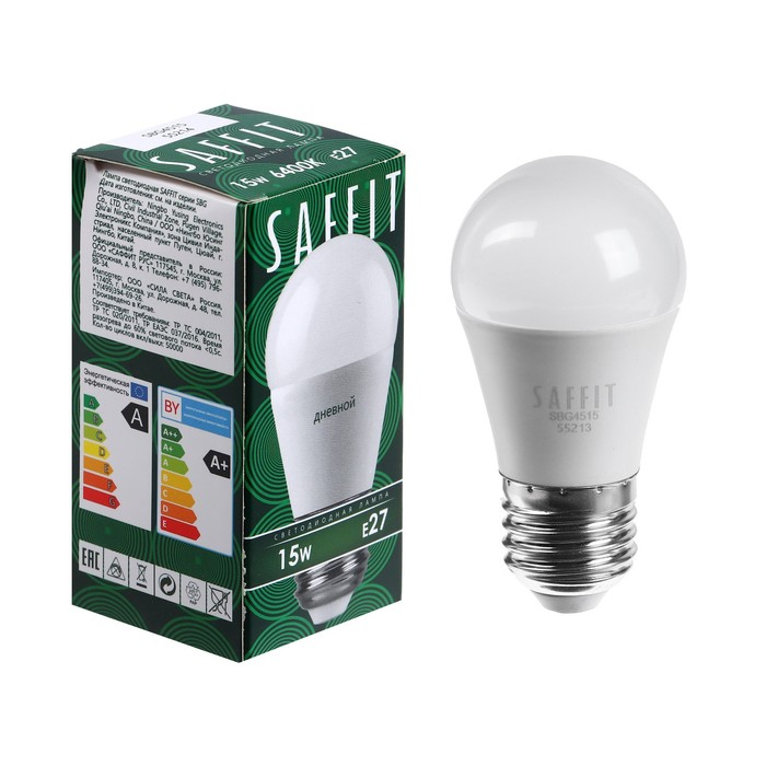 Лампа светодиодная SAFFIT, 15W 230V E27 6400K G45, SBG4515
