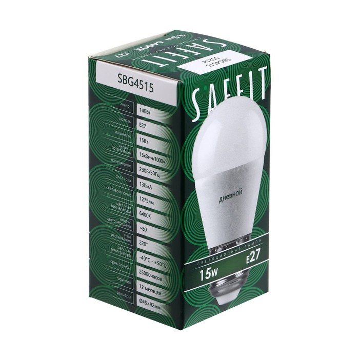 Лампа светодиодная SAFFIT, 15W 230V E27 6400K G45, SBG4515 - фото 1907961552