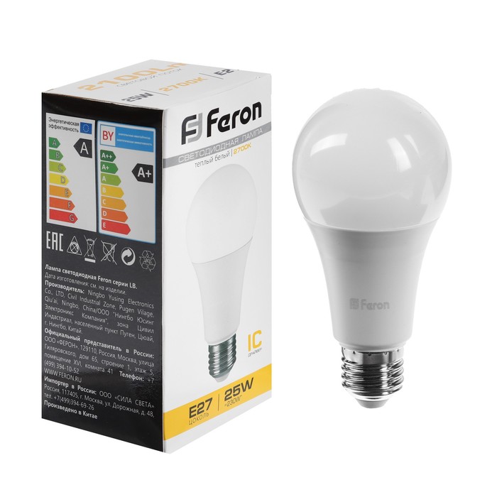 Лампа светодиодная FERON, (25W) 230V E27 2700K A65, LB-100
