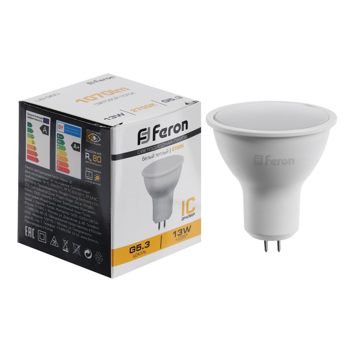 Лампа светодиодная FERON, (13W) 230V G5.3 2700K MR16, LB-960