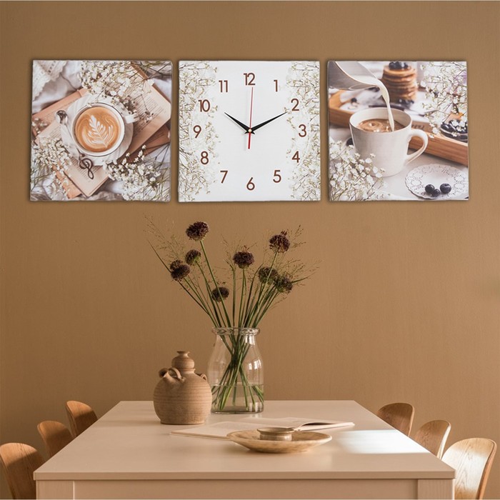Часы-картина настенные, модульные "Кофе", бесшумные, 35 х 110 см, триптих - Фото 1