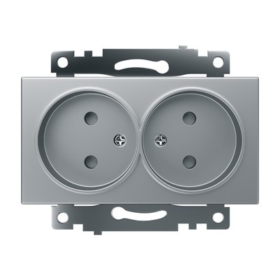 Розетка STEKKER, серия Катрин, 250 В, 10 А, двухместная, без заземления, защитная шторка, серебристая, GLS10-7113-03