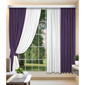 Комплект штор, размер 160x260 см, 2 шт, цвет фиолетовый белый