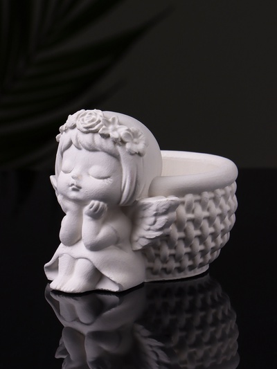 Подсвечник на 1 свечу «Ангел с корзинкой», гипс, 9×6.5×7 см