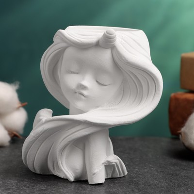 Декоративное кашпо для цветов «Девушка с длинными волосами», 6×8×9 см, гипс, белое