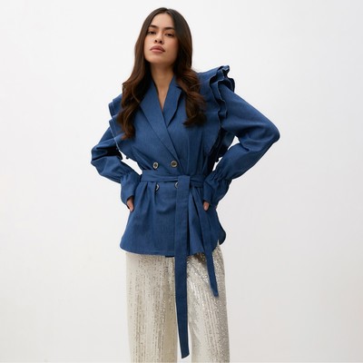 Жакет женский джинсовый с воланами MIST, размер 42, синий