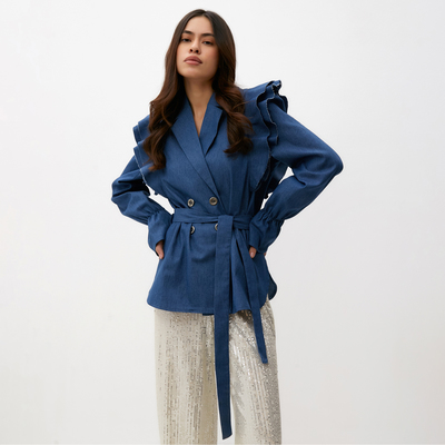 Жакет женский джинсовый с воланами MIST, размер 46, синий