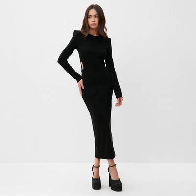 Платье с разрезами на талии миди женское MIST, размер 42, чёрное