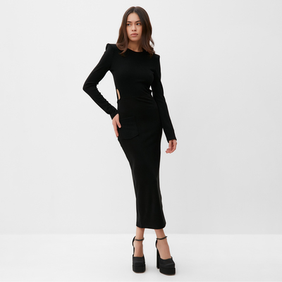 Платье с разрезами на талии миди женское MIST, размер 44, чёрное